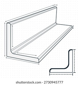 Industrial angle iron schematic showing size and thickness indicators