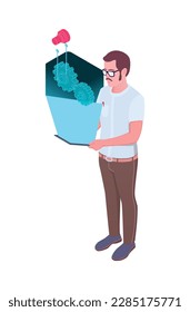 Industrial application of augmented reality isometric concept with man interacting with 3d model vector illustration