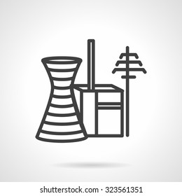 Industrial architecture and buildings. Power plant complex. Black simple line vector icon. Elements of web design for business.