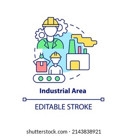 Industrial area concept icon. Land use category abstract idea thin line illustration. Factories. Manufacturing business. Isolated outline drawing. Editable stroke. Arial, Myriad Pro-Bold fonts used