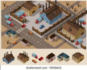 Industrial Area Isometric. Set of very detailed isometric vector