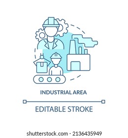Industrial area turquoise concept icon. Land use category abstract idea thin line illustration. Manufacturing business. Isolated outline drawing. Editable stroke. Arial, Myriad Pro-Bold fonts used