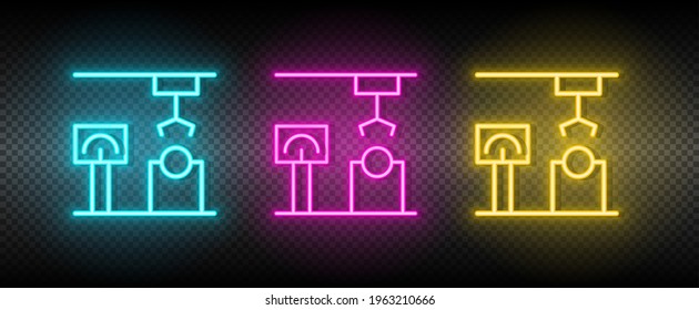 industrial arm, loading robot neon icon set