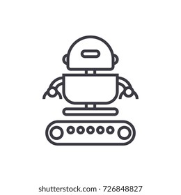 industrial army robot  vector line icon, sign, illustration on background, editable strokes