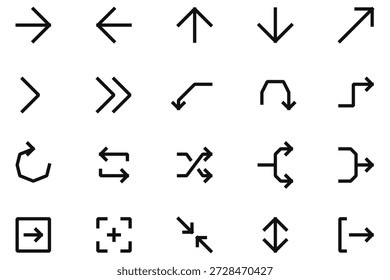 Industrial arrow icon set. Chamfered angular vector directional symbols.