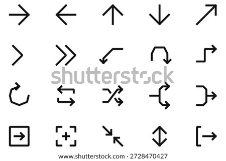Industrial arrow icon set. Chamfered angular vector directional symbols.
