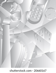 Industrial art deco in gray with different elements (vector)