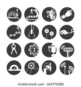 industrial automated robot icons, mechanical engineering icons