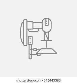 Industrial automated robot line icon for web, mobile and infographics. Vector dark grey icon isolated on light grey background.