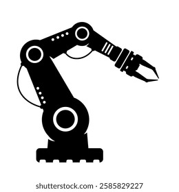 Industrial Automated Robotic Arm for production automation - Black Silhouette illustration Icon Vector