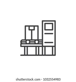 Industrial automatic belt machine outline icon. linear style sign for mobile concept and web design. Conveyor simple line vector icon. Symbol, logo illustration