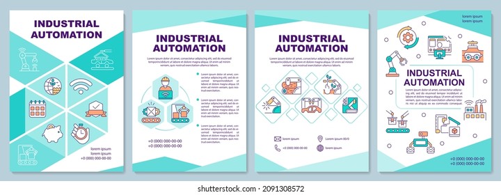 Industrial automation brochure template. Automation benefits. Booklet print design with linear icons. Vector layouts for presentation, annual reports, ads. Arial Black, Myriad Pro Regular fonts used