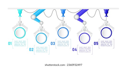 Industrial automation process infographic chart design template. Abstract vector infochart with blank copy spaces. Instructional graphics with 5 step sequence. Visual data presentation