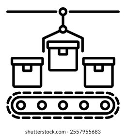 Industrial automation round line vector icon with editable stroke, representing the use of technology to automate industrial processes, enhancing productivity and efficiency in manufacturing