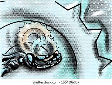 industrial background. abstract hand on mopsaic background with gear
