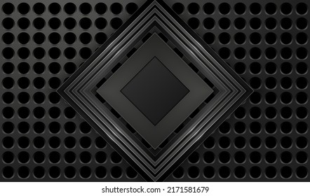 Fondo industrial. Fondo perforado negro y marco 3d de metal oscuro