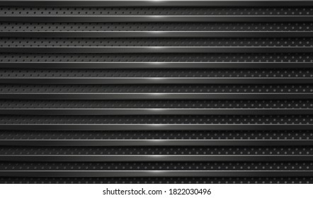 Fondo industrial. Superficie negra con diferentes texturas. Metal perforado y acero cepillado. EPS10