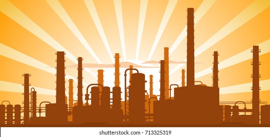 Industrial background, factory landscape, vector illustration.