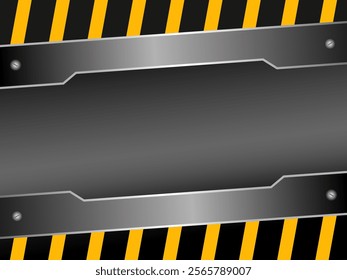 Industrial background with metallic gray panel and yellow black stripes. Strong and modern look.