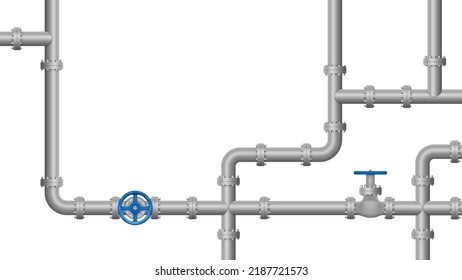 Industrial background with pipeline. Oil, water or gas pipeline with fittings and valves.Vector illustration. Eps 10.