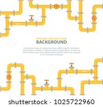 Industrial background with yellow pipeline. Oil, water or gas pipeline with fittings and valves. Vector illustration in a flat style.