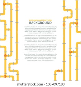 Industrial background with yellow pipeline. Oil, water or gas pipeline with fittings and valves. Vector illustration in a flat style.