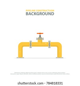 Industrial background with yellow pipeline and valve. Oil, water or gas pipelines. Vector illustration.