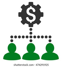 Industrial Bank Client Relations icon. Vector style is bicolor flat iconic symbol with rounded angles, green and gray colors, white background.
