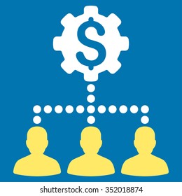 Industrial Bank Clients vector icon. Style is bicolor flat symbol, yellow and white colors, rounded angles, blue background.