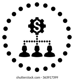 Industrial Bank Clients vector icon. Style is flat circled symbol, black color, rounded angles, white background.