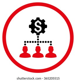 Industrial Bank Clients vector icon. Style is bicolor flat circled symbol, intensive red and black colors, rounded angles, white background.