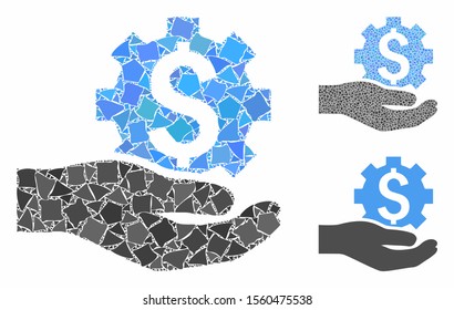 Industrial banking service hand composition of irregular items in various sizes and color tinges, based on industrial banking service hand icon. Vector humpy dots are combined into collage.