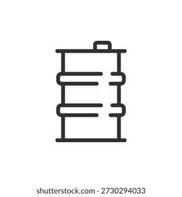 Industrial barrel, linear icon. Liquid storage and industrial container. Line with editable stroke.
