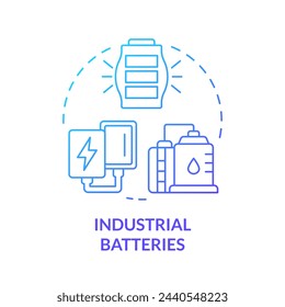 Icono de concepto de gradiente azul de baterías industriales. Industrias de transformación. Evolución de carga. Alta densidad de energía. Ilustración de línea de forma redonda. Idea abstracta. Diseño gráfico. Fácil de usar en el folleto