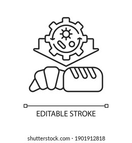 Industrial Biotechnology Linear Icon. Microbiology Experiment. Microorganism In Food Products. Thin Line Customizable Illustration. Contour Symbol. Vector Isolated Outline Drawing. Editable Stroke