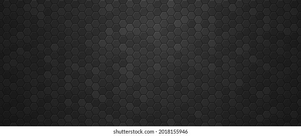 Industrial black gradient hexagons background. Tracery geometric polygonal tiles laid in abstract texture in monochrome vector