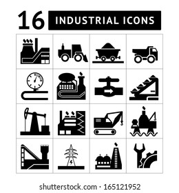 Industrial black icons set. Vector illustration