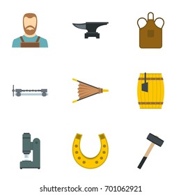 Industrial blacksmith icon set. Flat set of 9 industrial blacksmith vector icons for web isolated on white background