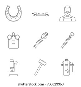 Industrial blacksmith icon set. Outline set of 9 industrial blacksmith vector icons for web isolated on white background