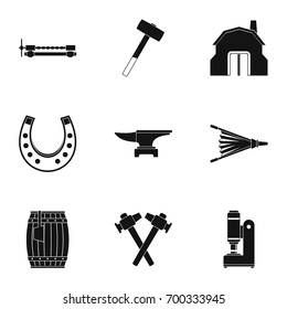 Industrial blacksmith icon set. Simple set of 9 industrial blacksmith vector icons for web isolated on white background