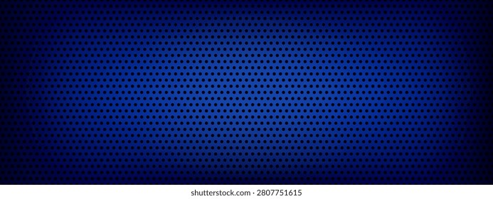 Industrial blue metallic banner featuring a grid pattern of black perforated circular ventilation holes with a dark vignette border