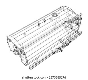 Industrial boiler outline. Vector rendering of 3d. Wire-frame style. The layers of visible and invisible lines are separated