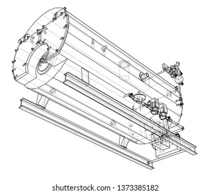 Industrial boiler outline. Vector rendering of 3d. Wire-frame style. The layers of visible and invisible lines are separated