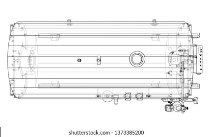 Industrial boiler outline. Vector rendering of 3d. Wire-frame style. The layers of visible and invisible lines are separated