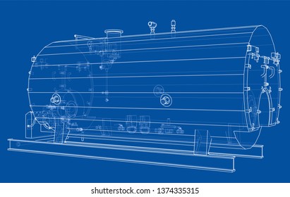 Industrial boiler outline. Vector rendering of 3d. Wire-frame style. The layers of visible and invisible lines are separated