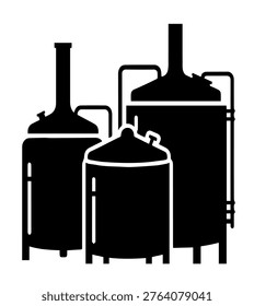 Industrial Brewing Tanks Silhouette Vector Illustration Modern Distillery Equipment Icon for Beverage Production and Craft Brewery Business Design