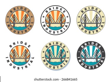 Industrial bridge logo set. Icon. Vintage badge. Vector illustration