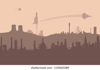 Industrial brown background. Scientific progress. Vector illustration