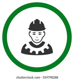 Industrial Builder vector bicolor rounded icon. Image style is a flat icon symbol inside a circle, green and gray colors, white background.