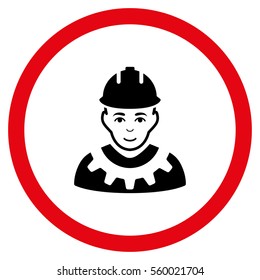 Industrial Builder vector bicolor rounded icon. Image style is a flat icon symbol inside a circle, intensive red and black colors, white background.